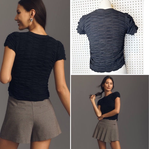By Anthropologie | Ruched Baby Tee in Black Sz. S - Picture 2 of 10